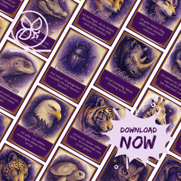 Affirmationskarten 54 Krafttiere Violett - Digitaler Download
