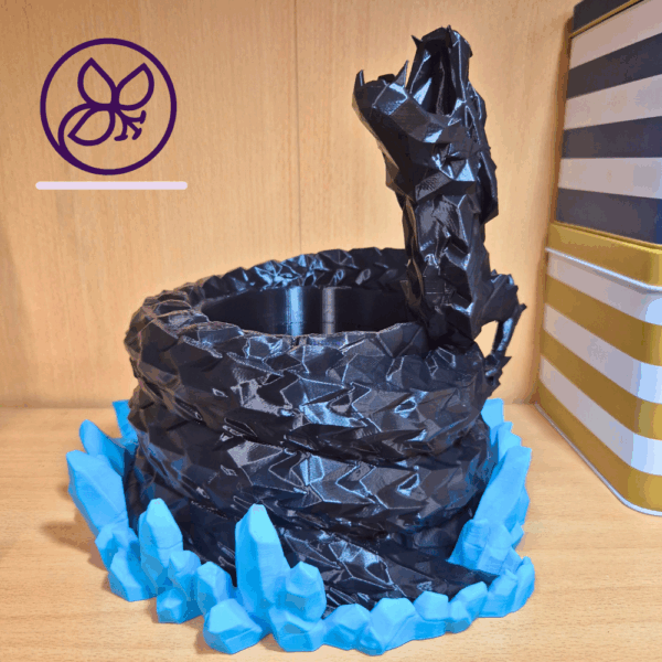 Freeze – Drachen-Blumentopf 3D-Druck | Pflanzgefäß mit Einkristallunterteller & Gießhilfe | Deko für Fantasy-Fans